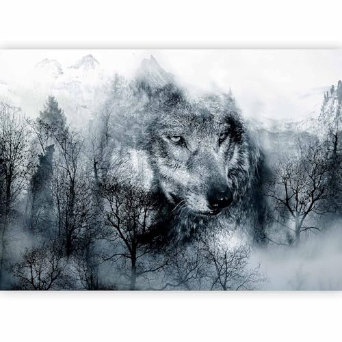 murando Photo Wallpaper Wolf 350x256 cm Non-Woven Premium Art Print Fleece | Wall Mural Decoration Poster Picture Design Modern Forest black-white