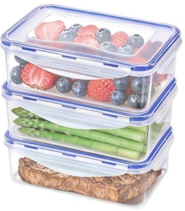 EASYLOCK Airtight Food Storage Container with Lids Plastic, 1150ML, 3 Pack | Meal Prep Containers Reusable, Leak-proof, Microwave, Freezer & Dishwasher Safe, Ideal for Lunch & Leftovers, BPA-Free