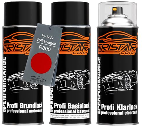 TRISTARcolor Autolack Set Spraydosen für VW/Volkswagen R300 Feuerrot +1K | Set aus Grundlack + Basislack + Klarlack, Sprühdosen 400ml