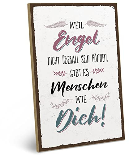 ARTFAVES® Wandbild Holzschild mit Spruch - Weil Engel nicht überall sein können - Türschild Retro Vintage Deko Bild Geschenk - Liebe, Familie, Freundschaft