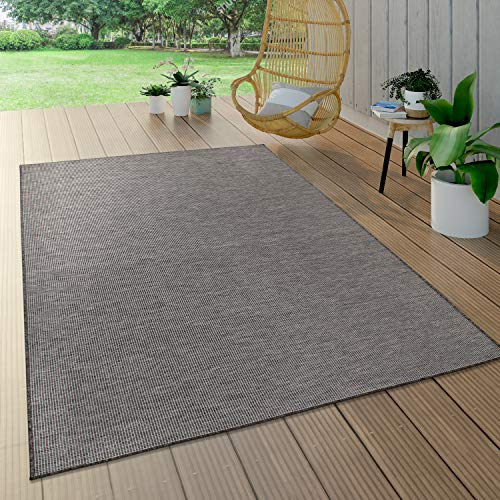 Paco Home Outdoor Teppich Balkon Terrasse Pastellfarben Flachgewebe Gartenteppich Modern, Grösse:200x280 cm, Farbe:Grau