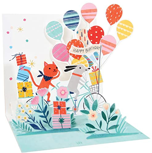 Pop Up 3D Karte Geburtstag Grußkarte Hunde Katze Fahrrad 13x13cm