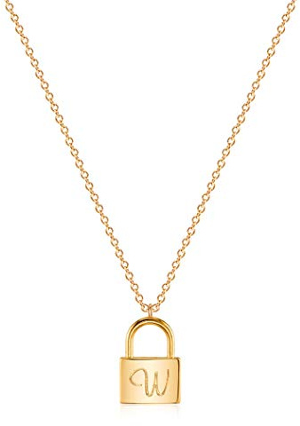 MEVECCO Collana con lucchetto in oro 18 carati placcato oro 18 carati collana con lettera collane per donne gioielli personalizzati minimalisti, Metallo, Zirconia cubica
