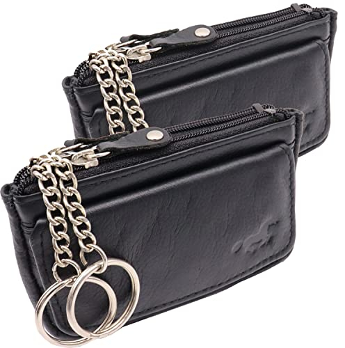 Safekeeper Schlüsseletui Leder Klein - Schlüsseltasche mit Reißverschluss Damen und Herren, Mini Schlüsselmäppchen für Autoschlüssel - Schwarz 2-Pack