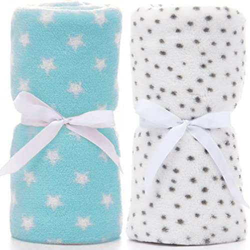 LeerKing Unisex Babydecke 2er Pack Jungs Mädchen Kuscheldecke Krabbeldecke Babybettwäsche Kinderwagen flauschig für Neugeborene Weiche Decke 75cmx100cm Blau+Weiß