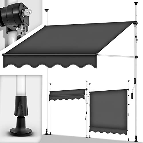 tillvex Tenda da Sole a Bracci con Manovella 250cm | Protezione per Il Balcone, Regolabile, Senza Forare, a Manovella | Tenda Resistente per Esterno ai Raggi UV e Regolabile in Altezza
