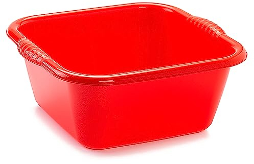 Acan Tradineur - Cubo, Barreño, Tina Multiusos - Fabricado en plástico - Producto y Utensilio de Limpieza - Forma Cuadrado - Capacidad de 10 litros - 36,5 x 33,5 cm - Color Rojo