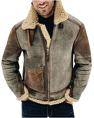 2027 Hombres Chaqueta de Cuero,Invierno Cuero de la Piel Chaqueta de béisbol Forro de Lana Abrigo de Solapa Impermeable a Prueba de Viento Ropa de Moto Talla Grande PU Cremallera