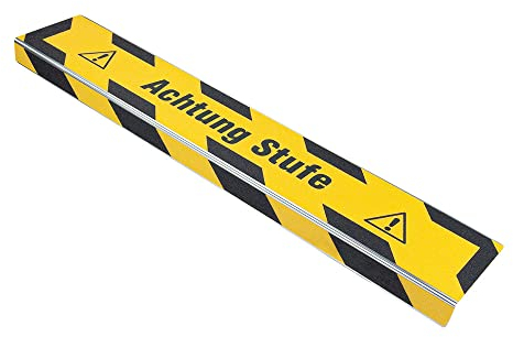 AnTina TAPES® Treppen-Kanten-Profil Thin Line 100 mm, Kanten-Schutz-Profil mit Antirutsch-Beschichtung R13 für Treppen & Stufen (10x100cm, gelb Achtung Stufe)