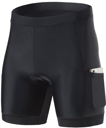 FitsT4 Sports Kids Cycling Bike Shorts Boys Girls Printed Biking Shorts Padded Youth Triathlon Shorts with Pockets Black Size M