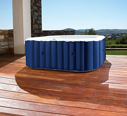 MSPA Outdoor Sapphire Hinchable para 4 Personas, 158 x 158 x 68 cm, con chorros de Masaje y Filtro, función de inflado Mediante un botón, Piscina Rectangular en Azul