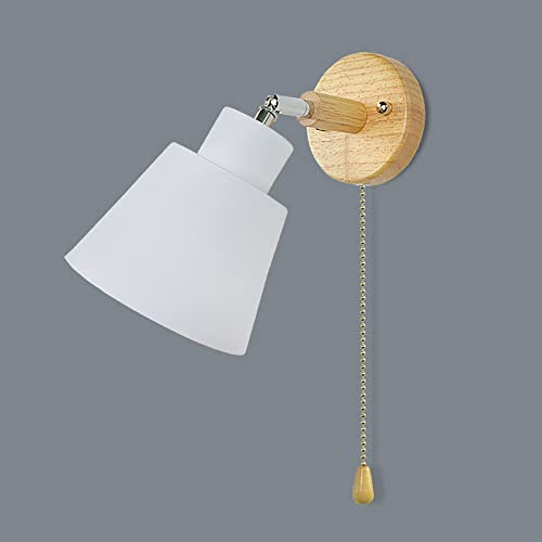 Applique Murale Avec Interrupteur à Tirette Rotation Libre à 350° Lampe De Chevet RéTro Moderne Macaron Applique En Bois E27 Applique Murale Interieur Convient Pour Salon Et Chambre (Blanc)