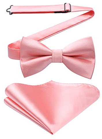 HISDERN Fliege Herren Rosa mit Einstecktuch Herren Set Einfarbig Vorgebundene Fliege Anzug für Smoking Hochzeit