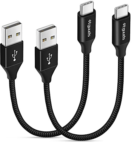 etguuds Extra Short USB C Cable 2Pack 0.15M, USB A to USB C Charger Cable | USB Type C Lead 3A Fast Charging Nylon Braided for iPhone 17 16 15 Pro Galaxy S25 S24 S23 S21 S20 S10 S9 S10E -Black