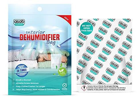 ASAB Interior Dehumidifier Moisture Absorber Bag Condensation Control with Calcium Chloride Beads High Absorption Damp Remover Prevents Mould and Odours for Home Wardrobe Office