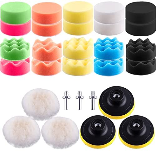 SIQUK 29 Stück Polierschwamm Auto Set 3 Polierpad Polieren Pad Wachs Schwämme Pad Auto Polierpad für Poliermaschine Polierauflage Bohrmaschine