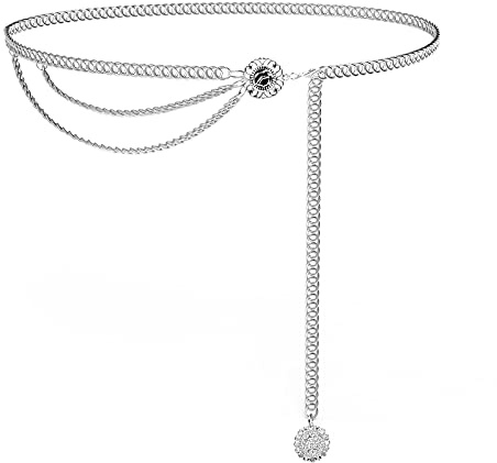 WERFORU Women Chain Belt Multi Layer Waist Chain Metal Belt, Adjustable Chain Belt for Pants Dresses, Metal Link Body Belly Waist Chain