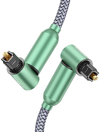 RAWAUX Right Angle Optical Cable 2M, Double 90 Degree Optical Audio Cable | Rotatable Digital Toslink SPDIF Audio Lead Compatible with Soundbar, Home Theater, PS4, Playstation