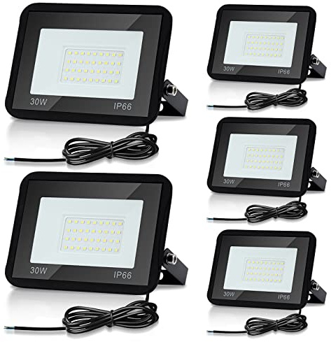 Cecaylie Focos LED Exterior, 5 Pcs 30W Foco Proyector Blanco Frío 6000K 2550LM IP66 Impermeable, LED Floodlight para Casa, Garaje, Patio, Terraza, Campo