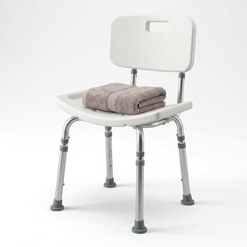 GOVITA Sedia Doccia Regolabile con Schienale per Anziani e Disabili, Dispositivo Medico Antiscivolo con Seduta Ergonomica Drenante, Sgabello per Doccia e Vasca (51 cm, con schienale)