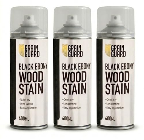 GRAIN GUARD Black Ebony 3x400ml Wood Stain Aerosol – Water Based Spray Wood Stain for Furniture, Doors & Cabinets – Quick Dry, Low Odour, Easy Apply Interior Wood Dye