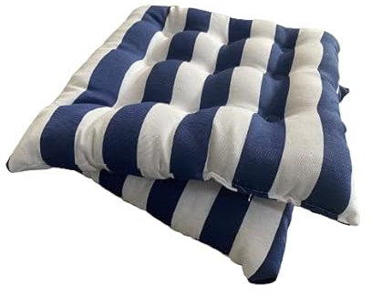 REINO MANSIDI Pack de 2 Cojines para Sillas Acolchados de Rayas 40 x 40 cm, Relleno de Algodón 5cm de Altura, Cojin de Silla Ideal para la Decoracion de Terrazas, Comedor y Jardines (Azul)