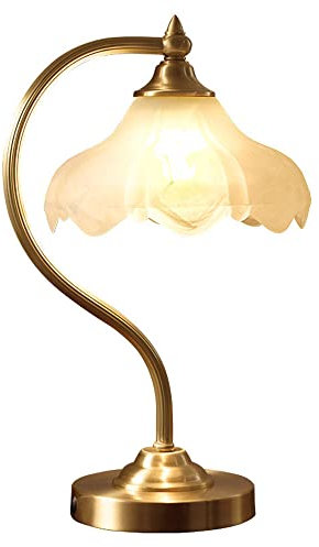 LGDEERCO Dekorative Schreibtischlampe aus Kupfer, goldene Tischlampe, Retro-Leseschreibtischlampen, Glaslampenschirm für Schlafzimmer, Nachttisch, Arbeitszimmer und Wohnzimmer