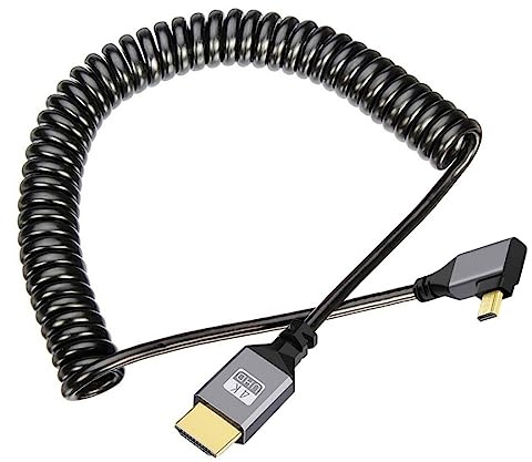 Chenyang Câble Micro HDMI à bobine étirable HDMI 2.0 vers Micro HDMI 90 degrés angulaire gauche Câble d'extension 4K 60hz