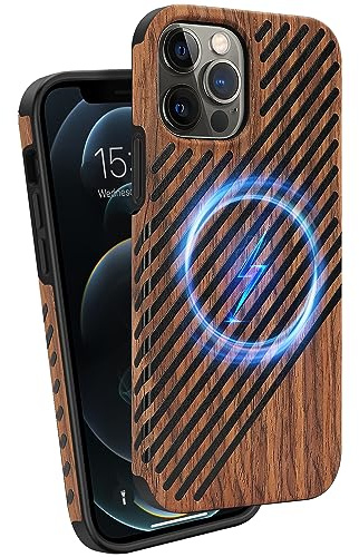 ZZDZZ Coque Magnétique Compatible avec iPhone 12 Pro Max Étui en Bois et Cuir Protection Antichoc Housse pour iPhone 12 Pro Max