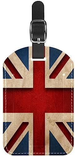 Gepäckanhänger 2er-Set,Koffer-Reiseanhänger aus Leder,Vintage-England-Flagge,Gepäckanhänger mit Sichtschutz