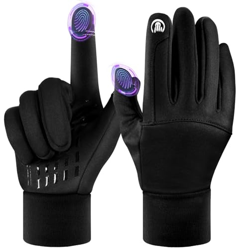 UPhitnis Dünne Fahrradhandschuhe Herren Winter - Thermo Fahrrad Handschuhe Touchscreen für Mann Damen Anti-Rutsch Winddicht - Winterhandschuhe für Radfahren Laufen Fahren Wandern, Schwarz