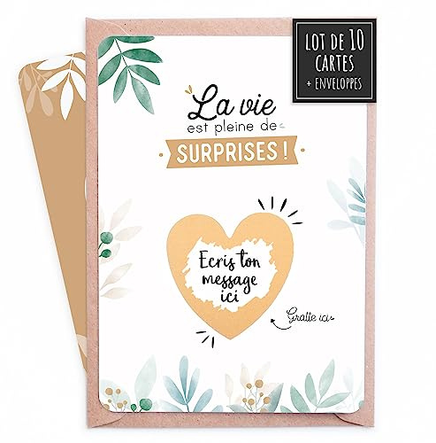 Manahia Carte à Gratter Personnalisable avec enveloppe - Lot de 10 cartes et enveloppes - Annonce Grossesse - On va avoir un bébé - Papy, Mamie, Tonton, Tata - Cadeau surprise - Parrain, Marraine