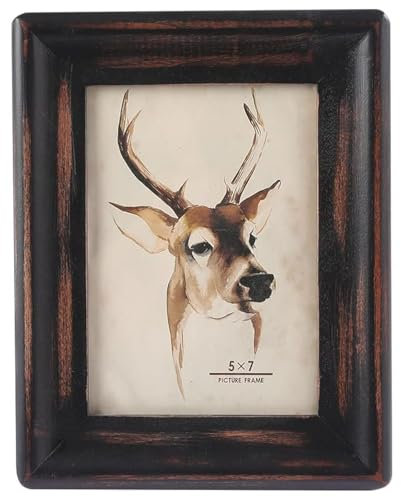icheesday Rustic Picture Frame 5x7,Table Top or Wall Hanging Photo Frames with Glass Front 7 by 5（Black）