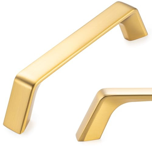 KOOFIZO 10 Pack 3-3/4 Inch Brushed Gold Cabinet Pulls Gold Cabinet Handles Gold Hardware for Kitchen Cabinets Drawers P21 Bedroom Dresser Bathroom Vanity Cupboard