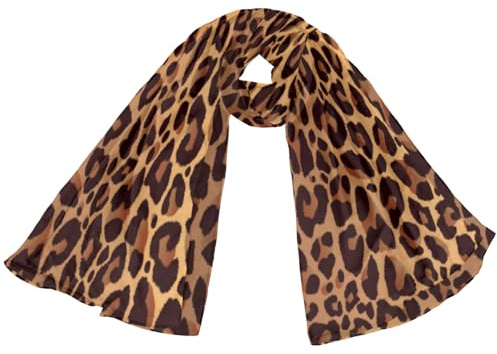 Mularoka Schal für Damen, langer Seidenschal, leichter Satin-Schal, Wickeltuch, modischer Druck, Sonnenschutzschal für Frühling, Herbst, Winter, Leopardenmuster, 70.9x35.4 inches