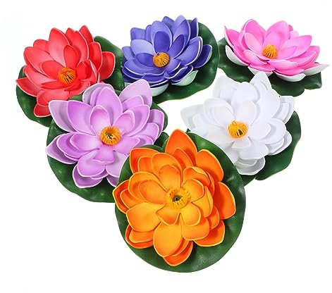 OUNONA 6stücke Künstliche Lotusblumen Mit Schwimmenden Blättern Dekoration Für Teich Aquarium Garten Simulation Weiß Orange Blau Rot Und Für Und Außendekoration