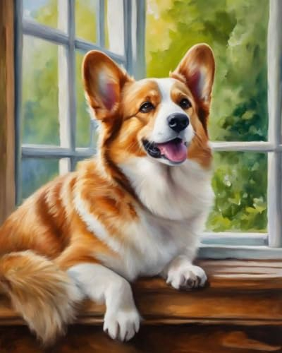 ZMHZMY Malen nach Zahlen Erwachsene,Corgi,DIY Malen nach Zahlen für Erwachsene, Malset mit Leinwand und Pinsel,40 x 50 cm,Rahmenlos