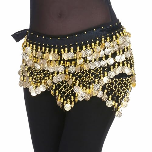 MUNAFIE Cintura da donna con monete, danza del ventre, Nero , Taglia unica