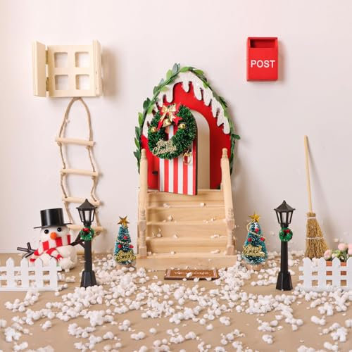 Porte Lutin de Noel, EBANKU Kit de Noël avec Porte de Lutin, Bottes, Arbre de Noël, Échelle en Bois, Balai, Tapis, Guirlande, Décoration de Noël pour Noël Décorations (B)