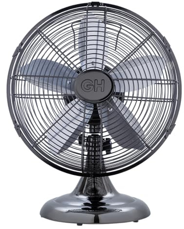 Good Housekeeping Ventilateur de table rétro entièrement en métal 30,5 cm Chrome minuit