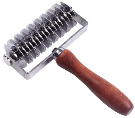 IUSOT Dough Roller and Cutter, Stainless Steel Pastry Tool with Wood Handle - Baking Time-Saver for Cookie, Pie, Pizza, Bread