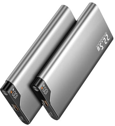 Kuulaa 2 Pièces Batterie Externe USB C 10000mAh 22.5W Power Bank iphone Chargeur Externe Rapide Batterie Portable Externe Écran LED, USB C Input ＆ Output Batterie Externe pour iPhone/Samsung/xiaomi