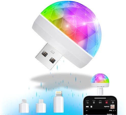 Mini Sfera Discoteca USB - Luce Strobo RGB Portatile per Feste e Auto - Luci da Atmosfera LED con Adattatori - Compatibile con Smartphone