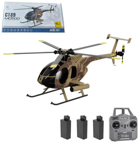 Kopeetechy 2.4G Ferngesteuerter Hubschrauber, MD500 6CH 1:28 Bürstenloser Motor, Single Blade Flybarless, Remote Hubschrauber RTF mit optischer Flusslokalisierung (Tarnfarben, 3 Batterien)