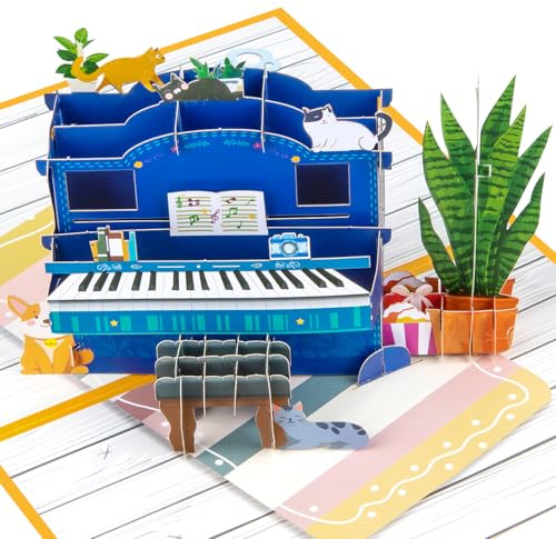 CNLITIHEKA Pop Up Geburtstagskarte, Klavier Geburtstag Pop Up Karte, Happy Birthday Karte, 3D Glückwunschkarte, alle Anlässe.