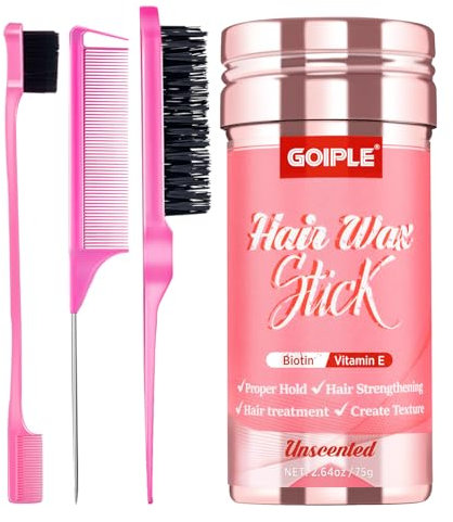 Non Parfumé Hair Wax Stick, Cire Cheveux Femme, Cire Cheveux Longue Durée, Bâton de Cire Coiffante, Bâton Lissant et Lissant pour Cheveux Frisés avec Brosse de Bord, Brosse à Poils et Peigne à Cheveux