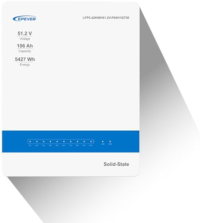 EPEVER® Lithium Batterie LiFePO4 Batterien 51,2V 106Ah mit integriertem BMS, Wandmontage, Geeignet für Hausbatterie-Backup, Wohnmobil, Camping und Notstromsysteme.