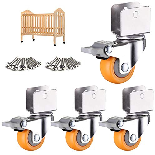 LDTTYRC Ruedas giratorias para cunas con Soporte en Forma de U, Ruedas para Muebles de Nailon de 2 Pulgadas y 50 mm, Ruedas Amarillas para Cuna de bebé, Ruedas de Transporte, Capacidad de Carga de 8