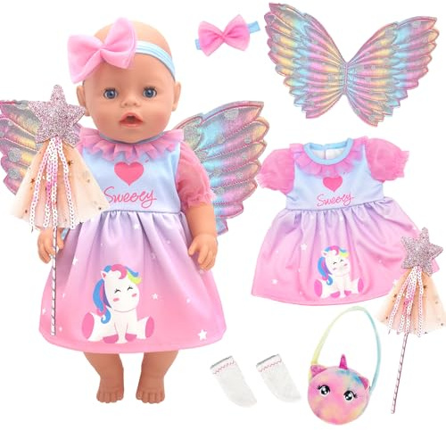 Flügel Puppentuch Kleidung Outfits für 12-18 Zoll Baby Puppen, 6 Baby Puppe Kleidung mit Schmetterlingsflügel Fairy Stick KopfbandTasche Socken für 30-45 cm Neu Baby Puppe