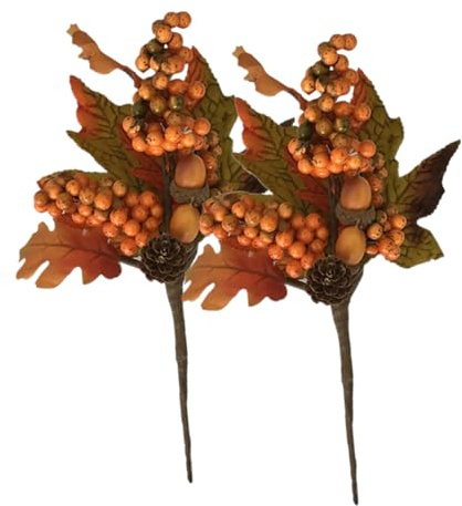 Zerodeko 2piezas Ramas de Piñón Simuladas de Arce Falsas Decoración de Otoño para Bayas Artificiales Tallos Arce para Decoración de Otoño
